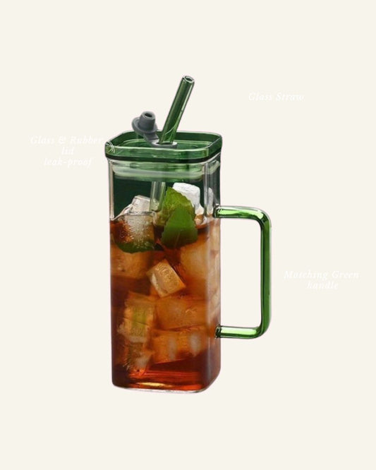 16 OZ GLASS TUMBLER WITH STRAW