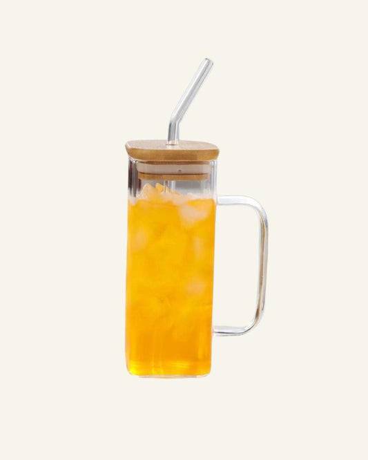 16 OZ GLASS TUMBLER WITH STRAW